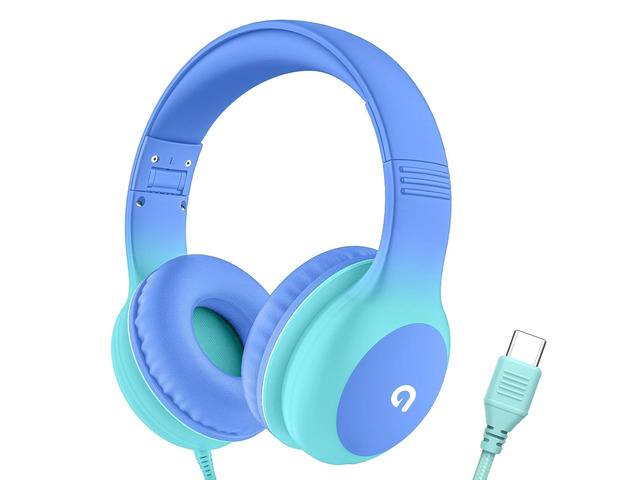 Wired Kids Headphones with USB C Plug, 85dB Safe Volume, Adjustable Headband, Tangle-Free Cord Headphones for School, Tablet, Travel (Sky Blue &...