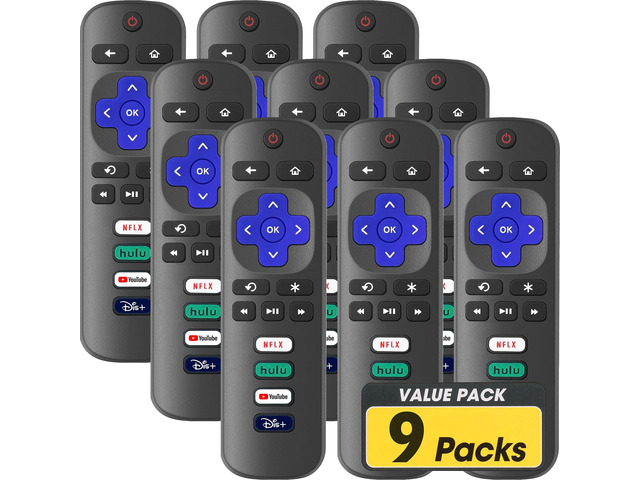 9 Pack Replacement Remote Control Only for Roku TV, Compatible with TCL Roku/Hisense Roku/Sharp/Philips/Onn Roku Smart TV(Not for Roku Stick and Box)