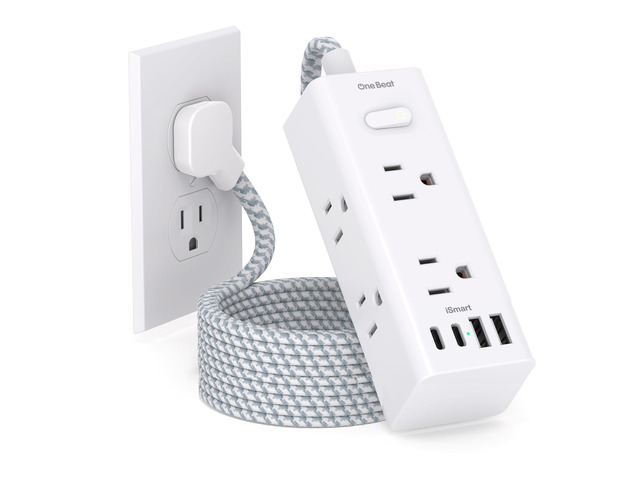 Surge Protector Power Strip, 5 Ft Flat Plug Extension Cord, 900J 6 Outlets 4 USB Ports(2 USB C), Wall Mount Outlet Extender Small Power Strip for...