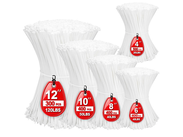 Zip Ties,2000 Piece Self-Locking Nylon White Cable Ties,Assorted Sizes 4+6+8+10+12-Inch,Multi-Purpose Wire Management Plastic Ties,Perfect for...