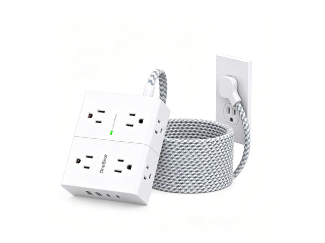 Extension Cord 20 Ft, Surge Protector Power Strip 20 Ft Long Cord 8 AC Outlets with 4 USB Ports(2 USB C), 20Ft White Flat Plug Power Strip for Home...