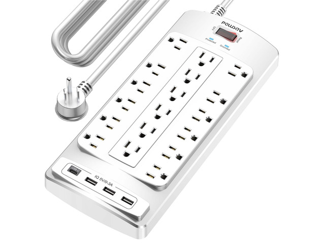 18 Outlets Surge Protector Power Strip - 20 Feet Flat Plug Heavy Duty Extension Cord with 18 Widely Outlets and 4 USB Ports, 2100 Joules, White,...