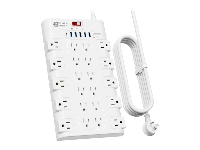 Power Strip Surge Protector, 22 AC 6 USB, 2100J, 10Ft, 1875W/15A 5A1C, Heavy Duty Extension Cord with Multiple Outlets, Flat Plug Outlet Extender...