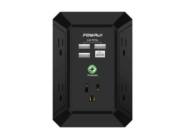 Outlet Extender Surge Protector - 5 Outlet Splitter with 4 USB Charging Ports, 3-Sided 1680J Power Strip Multi Plug Wall Adapter for Home Travel...