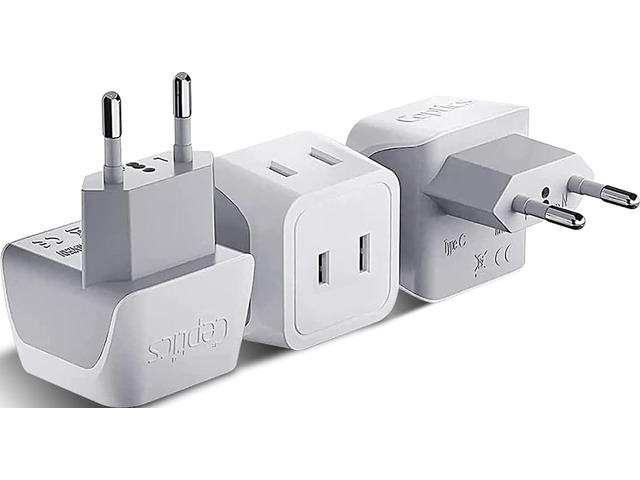 European Travel Plug Adapter - Type C, Dual Input, Compact (3 Pack) USA to Type C adapter, Lightweight Design, European Plug Adapter for...