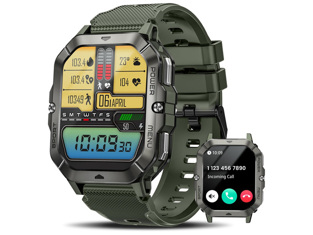 Military Smart Watches for Men (Answer/Make Calls), Waterproof Rugged Fitness Tracker with Blood Pressure/Heart Rate/SpO2/Sleep, Bluetooth Tactical...