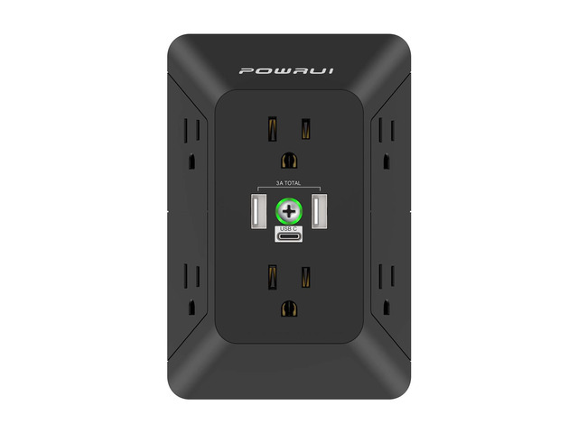 3 Sided Surge Protector Power Strip - 6 Outlet Extender with 3 USB Charging Ports(1 USB C), Multi Plug Wall Adapter Outlet Splitter for Home Travel...