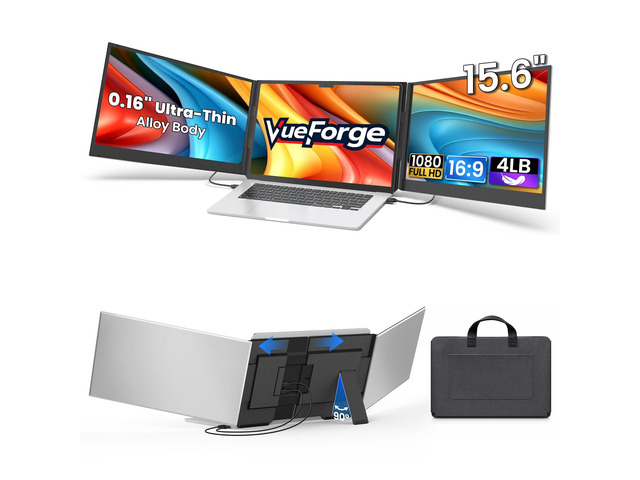 Laptop Screen Extender, 15.6 Ultra-Slim Triple Portable Monitor for Laptop, Two Cable USB-C/HDMI Plug-Play, Travel Dual Monitor for 1317.3'...