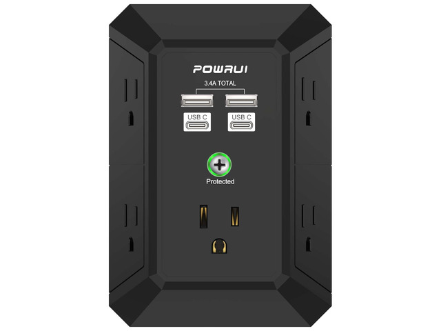 Outlet Extender Surge Protector - 5 Outlet Splitter with 4 USB Charging Ports(2 USB C), 3-Sided 1680J Power Strip Multi Plug Wall Adapter for Home...