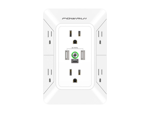 3 Sided Surge Protector Power Strip - 6 Outlet Extender with 3 USB Charging Ports(1 USB C), Multi Plug Wall Adapter Outlet Splitter for Home Travel...