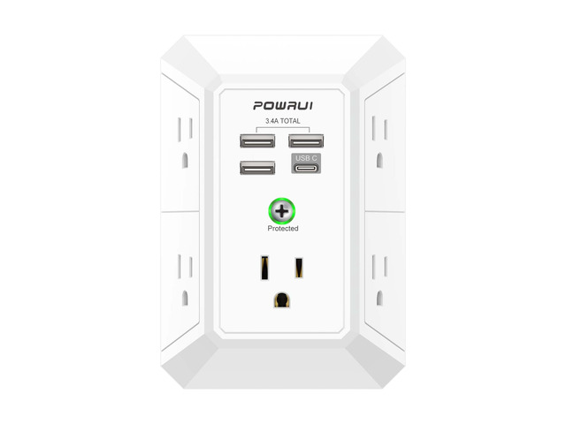 Outlet Extender Surge Protector - 5 Outlet Splitter with 4 USB Charging Ports, 3-Sided 1680J Power Strip Multi Plug Wall Adapter for Home Travel...