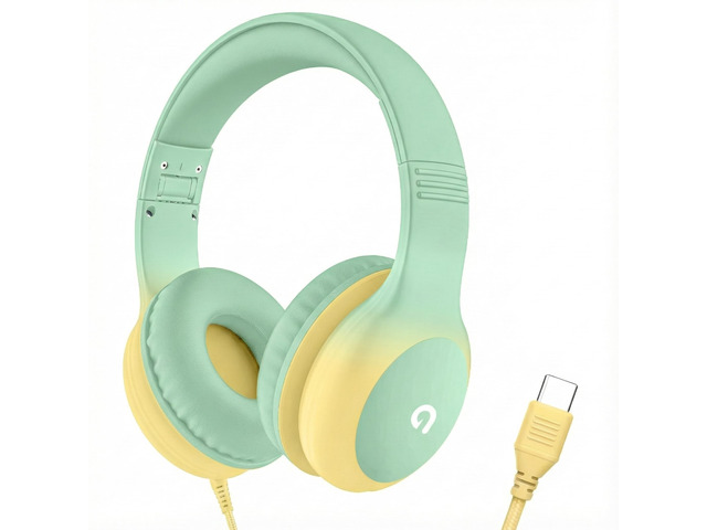 Wired Kids Headphones with USB C Plug, 85dB Safe Volume, Adjustable Headband, Tangle-Free Cord Headphones for School, Tablet, Travel (Mint Green &...