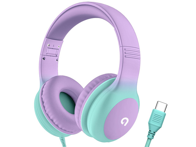 Wired Kids Headphones with USB C Plug, 85dB Safe Volume, Adjustable Headband, Tangle-Free Cord Headphones for School, Tablet, Travel (Lavender &...