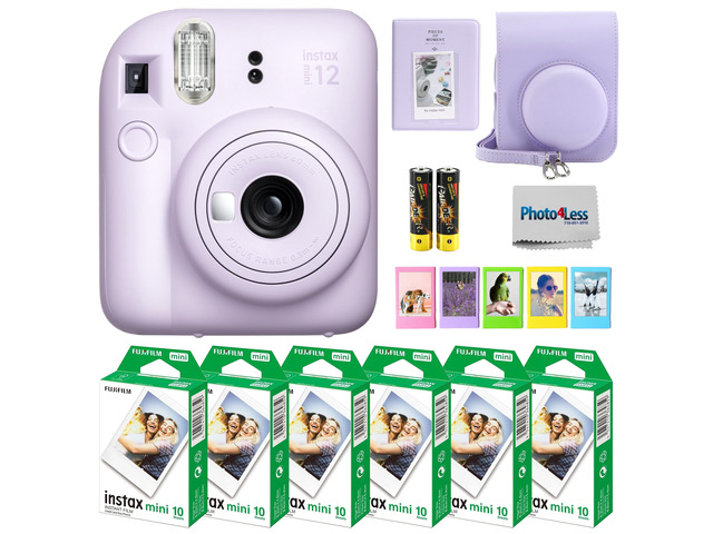 Instax Mini 12 Instant Camera Bundle with Instax Mini Instant Film Value Pack (60 Sheets) with Accessories Including Protective Case, Strap, Photo...