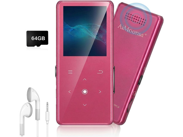 64GB MP3 Player with Bluetooth 5.2, Music Player with Built-in HD Speaker, FM Radio, Voice Recorder, HiFi Sound, E-Book Function, Rose Red