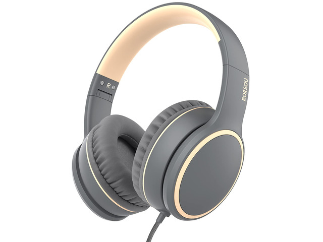 R10 Over-Ear Headphones with Microphone, Lightweight Folding Stereo Bass Headset with 1.5M No-Tangle Cord, Portable Wired Headphones for Smartphone...