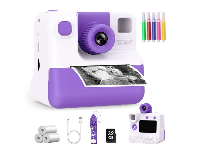 Kids Camera Instant Print, Christmas Birthday Gifts for Girl Boys Kids 3-12 FHD Selfie Digital Video Cameras Toddler 3 Rolls Print Paper & 32G Card...
