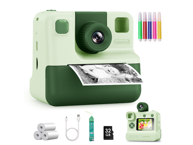 Kids Camera Instant Print, Christmas Birthday Gifts for Girl Boys Kids 3-12 FHD Selfie Digital Video Cameras Toddler 3 Rolls Print Paper & 32G Card...