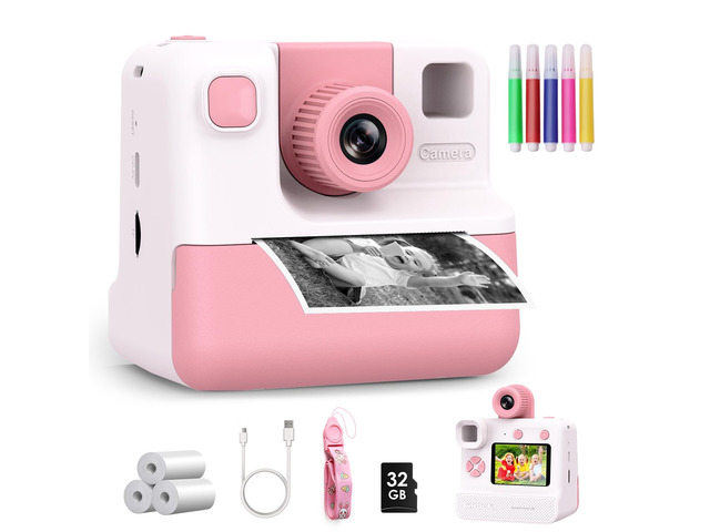 Kids Camera Instant Print, Christmas Birthday Gifts for Girl Boys Kids 3-12 FHD Selfie Digital Video Cameras Toddler 3 Rolls Print Paper & 32G Card...
