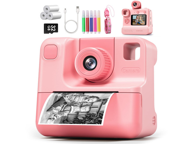 Kids Camera Instant Print, Christmas Birthday Gifts for Girl Boys Kids 3-12 FHD Selfie Digital Video Cameras Toddler 3 Rolls Print Paper & 32G Card...
