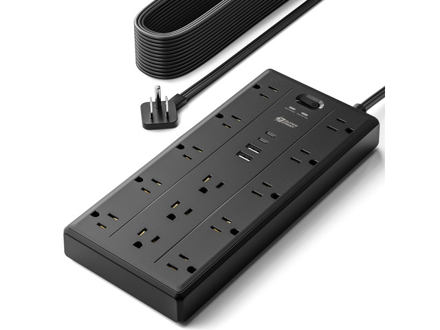20Ft Extension Cord with Multiple Outlets, Flat Plug Power Strip 2100J, 13AC 2 USB C 2 USB A Charging Ports, Surge Protector, Desk Charging...