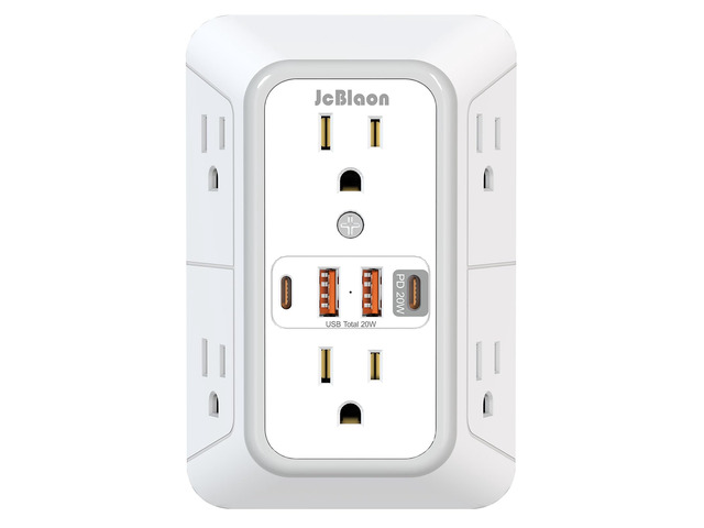 Multi Plug Outlet Surge Protector, Wall Charger with 6 Outlet Splitter with 4 USB Ports(PD 20W), 3-Sided 1050J Surge Protector Power Strip for Home...