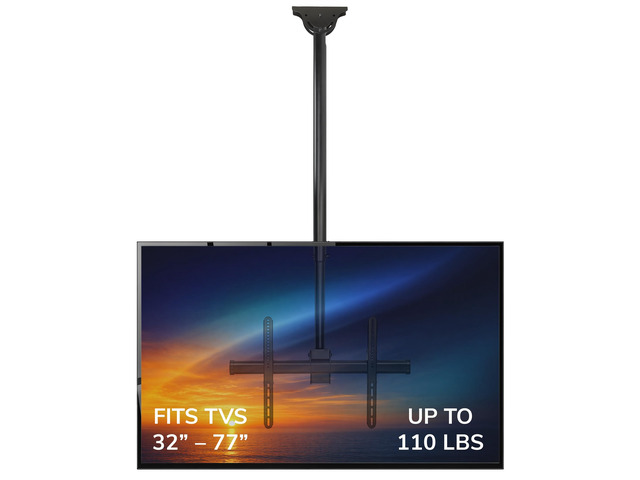 Mount-It Ceiling TV Mount Bracket, Fits 40 42 47 50 55 60 70 Inch Flat Panel Televisions, Adjustable Height Telescoping Tilt and Swivel, Mount on...