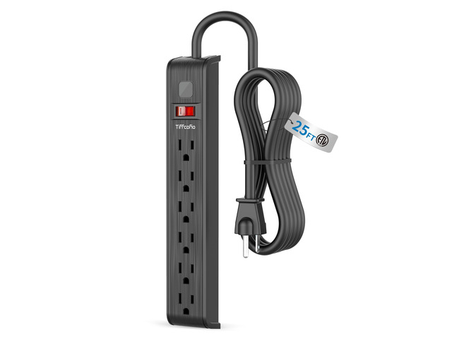 Power Strip Surge Protector, 25 Feet Extension Cord, 600 Joules Surge Protection, Multiple Protection 6 Outlet Strip, ETL Listed 1 Pack