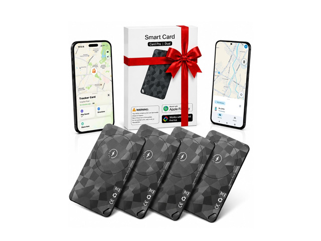 4 Pack Wallet Tracker Card (iOS and Android), 6-12 Years Battery Smart Card Bluetooth Slim Tracing Card, Work with Apple Find My & Google Find Hub,...