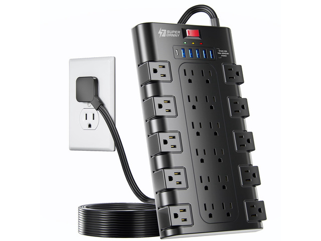 Flat Plug Power Strip Surge Protector, 6.5Ft, 22 AC 6 USB, 2100J 5A1C, 1875W/15A, Heavy Duty Extension Cord with Multiple Outlets, Outlet Extender...