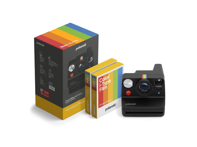 Now+ 3rd Generation I-Type Instant Camera + Film Bundle - Now+ Bluetooth App Controlled Black Camera + 16 Color Photos (6562)