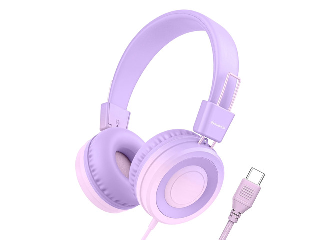 USB Type C Kids Headphone for School, 94dB Safe Volume Limited, Foldable Stereo Sound Tangle-Free Type C Cord, On-Ear Headphones for...