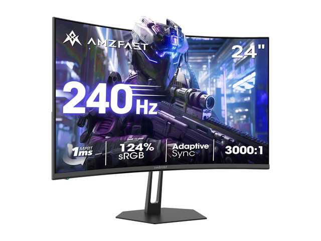 24' Curved Gaming Monitor, 240Hz 1ms 1080P, Ultra-Slim Base Adaptive Sync, 124% sRGB, 3000:1, HDR, 1500R, HDMI 2.0 & DP 1.4 AMZG24C1 Pro for...