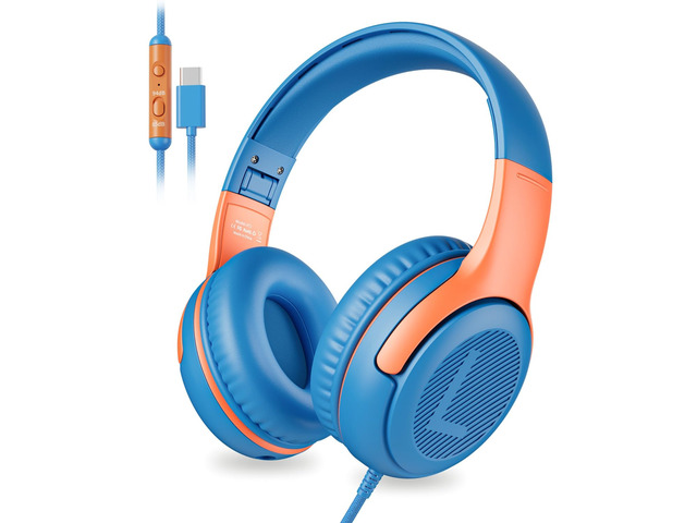 AT2C USB-C Kids Headphones with Mic - 85/94dB Volume Limiter Foldable Wired Toddler Headphones for Boys & Girls, Over-Ear Type-C Kid Headphones for...