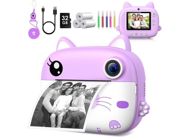 Kids Camera Instant Print, Christmas Birthday Gifts for Girl Boys Kids 3-12 FHD Selfie Digital Video Cameras Toddler 3 Rolls Print Paper & 32G Card...