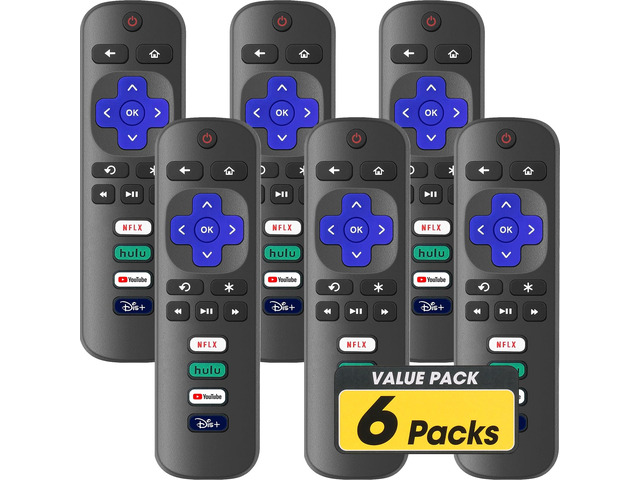 6 Pack Replacement Remote Control Only for Roku TV, Compatible for TCL Roku/Hisense Roku/Sharp/Philips/Onn Roku Smart TV(Not for Roku Stick and Box)