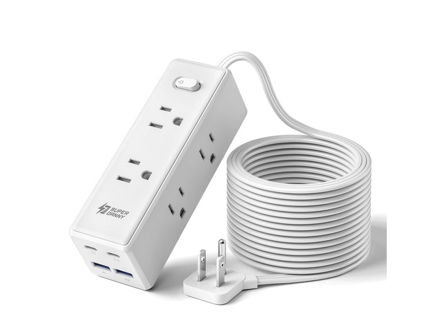 10 Ft Extension Cord with Multiple Outlets, Long Extension with 6 Outlets 4 USB Ports(2 USB C), Flat Plug Surge Protector Power Strip for Home,...