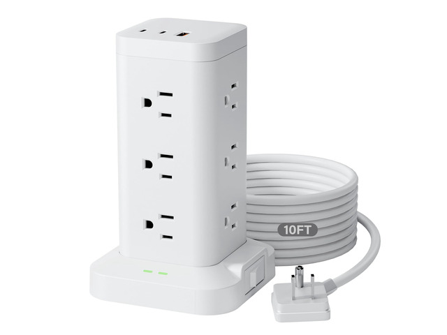 Power Strip Tower with Surge Protector 1800J, Fast Charging Tower PD20W USB-C Ports with 12 AC Outlets, Extension Cord for Home Office Dorm Room,...