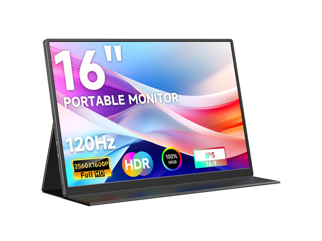 16' 2.5K 120Hz Portable Monitor, 2560x1600 HDR IPS Display, QHD 100% sRGB, USB-C & HDMI, Eye Care External Second Screen, for...