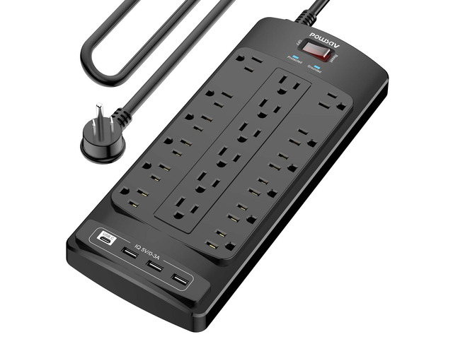 18 Outlets Surge Protector Power Strip - 10 Feet Flat Plug Heavy Duty Extension Cord with 18 Widely Outlets and 4 USB Ports, 2100 Joules, Black,...