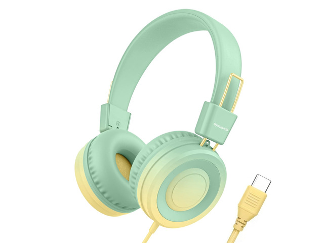 USB Type C Kids Headphone for School, 94dB Safe Volume Limited, Foldable Stereo Sound Tangle-Free Type C Cord, On-Ear Headphones for...