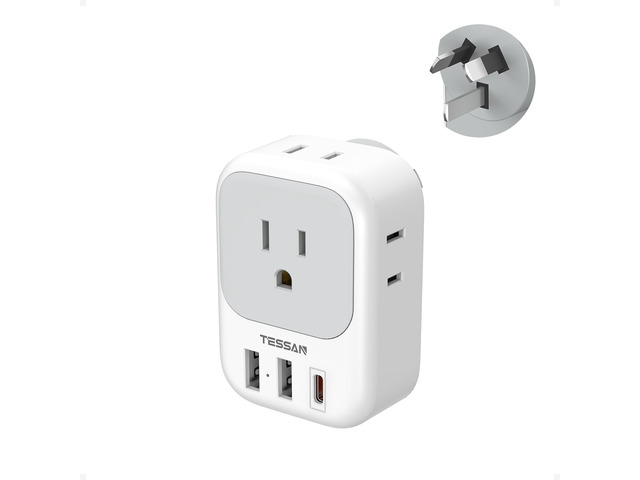US to Australia Plug Adapter Type I Travel Adaptor 4 American Outlets, 3 USB Ports (1 USB C 20W), For USA to Australian Argentina China Fiji Samoa,...