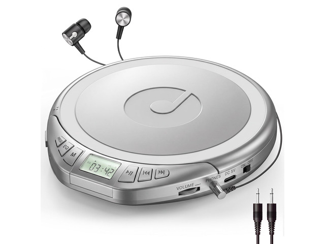 CD Player Portable with Earphones, CD Discman AUX Cable for Car Home Personal Discman CD player,PROG memory, CD-R/RW MP3/WMA, Anti-skip shockproof...