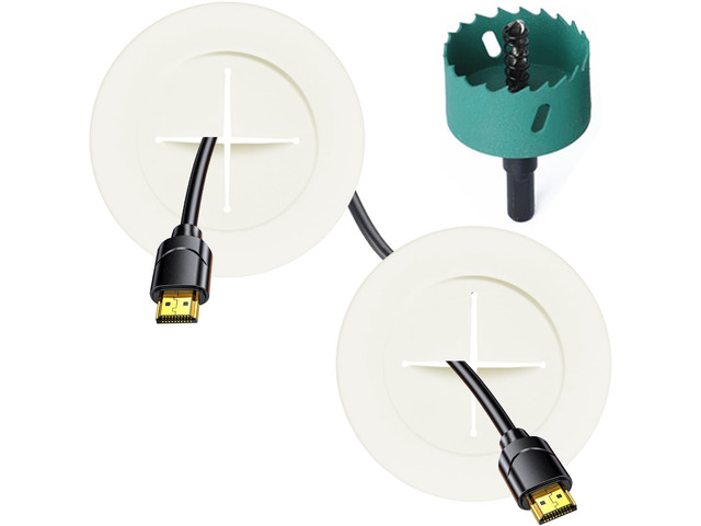 TV Wire Hider Kit for Wall Mount TV, in Wall Cable Management Kit, Includes 2 Pass Throughs and Hole Saw Drill Attachment for Easy InstallOff-White
