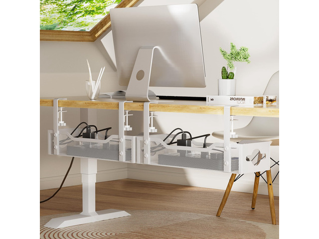 Under Desk Cable Management Tray 2 Pack, No Drill Cable Organizer With Clamp for Standing Desk, Easy to Install Cord Management System, No Damage...