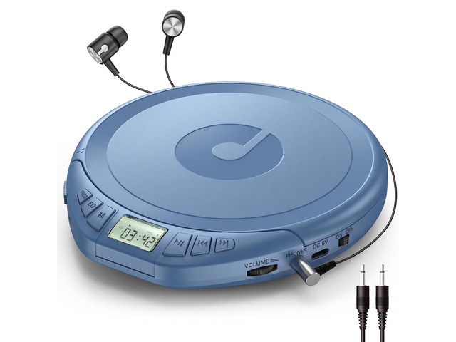 CD Player Portable with Earphones, CD Discman AUX Cable for Car Home Personal Discman CD player,PROG memory, CD-R/RW MP3/WMA, Anti-skip shockproof...
