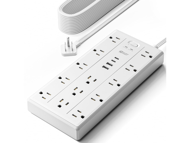 20Ft Extension Cord with Multiple Outlets, Flat Plug Power Strip 2100J, 13AC 2 USB C 2 USB A Charging Ports, Surge Protector, Desk Charging...