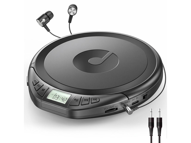 CD Player Portable with Earphones, CD Discman AUX Cable for Car Home Personal Discman CD player,PROG memory, CD-R/RW MP3/WMA, Anti-skip shockproof...