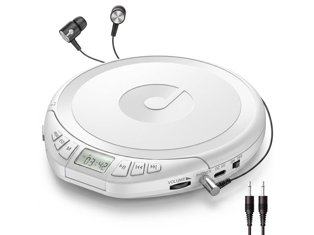 CD Player Portable with Earphones, CD Discman AUX Cable for Car Home Personal Discman CD player,PROG memory, CD-R/RW MP3/WMA, Anti-skip shockproof...