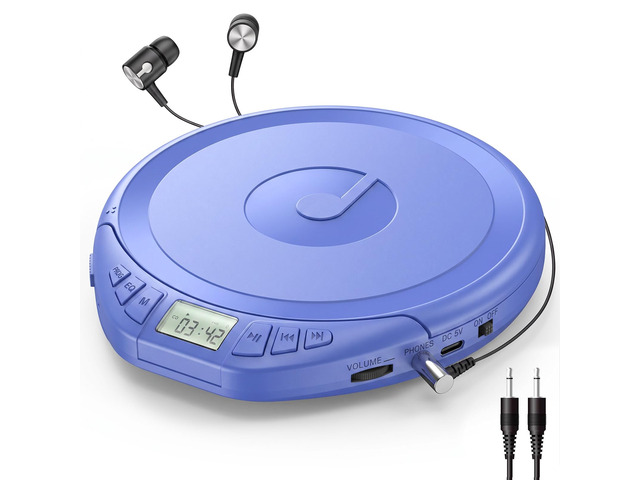 CD Player Portable with Earphones, CD Discman AUX Cable for Car Home Personal Discman CD player,PROG memory, CD-R/RW MP3/WMA, Anti-skip shockproof...